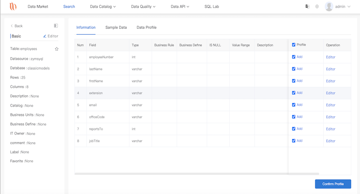 Metadata management funciton screenshot 